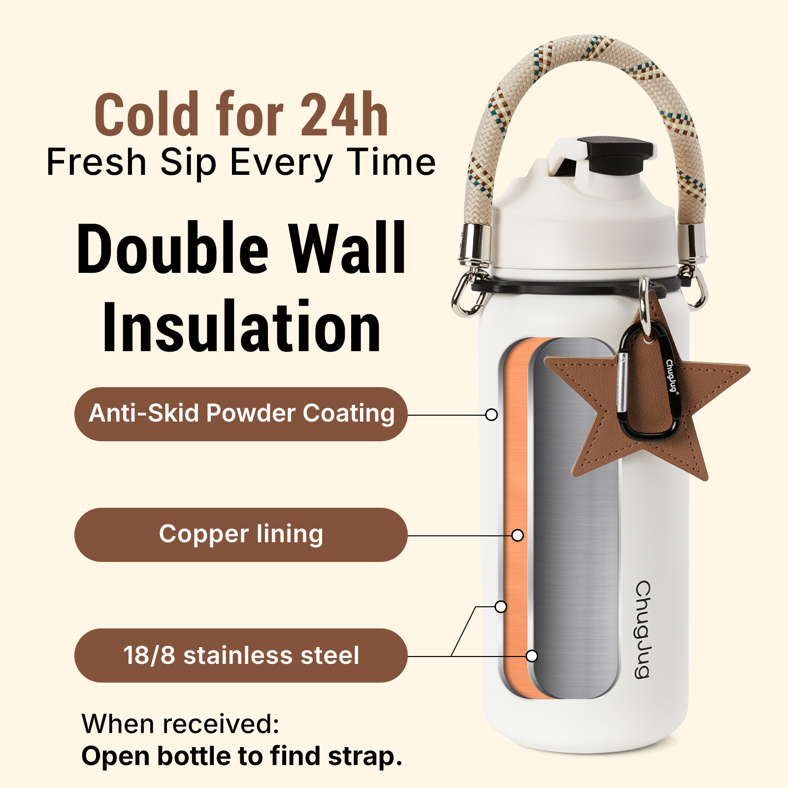 SIPUG Strap Water Bottle-Creamy Chill